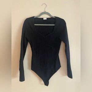 Abercrombie & Fitch Black Ribbed Long-Sleeve V-Neck Bodysuit